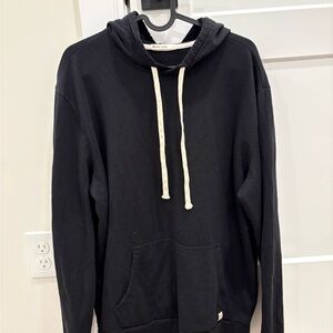 Marine Layer Black Hoodie with Cream Drawstrings